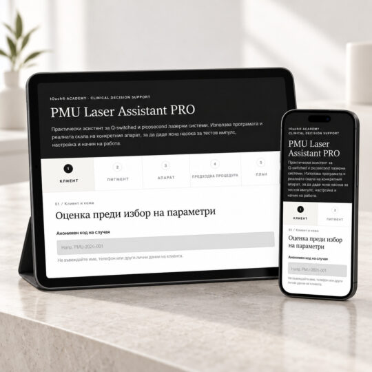 PMU Laser Assistant PRO на таблет и телефон с реалния интерфейс на инструмента